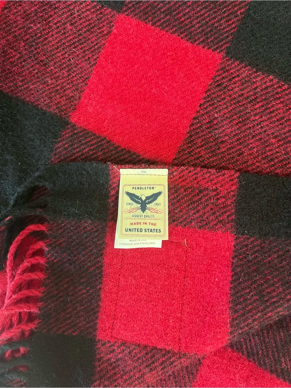 Pendleton 100% Wool Rob Roy Red and Black Buffalo Plaid Fringe Throw Blanket